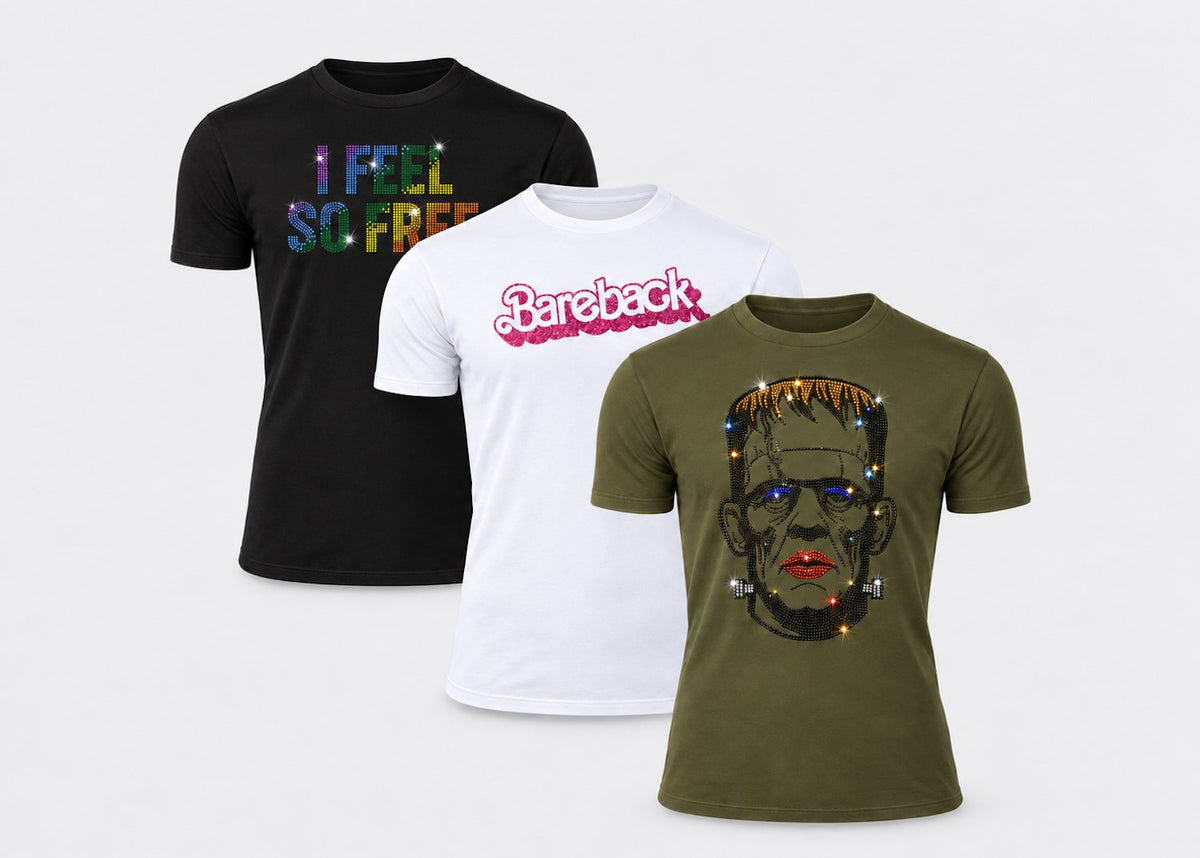 Three Rico Starr shirts: I Feel So Free, Bareback and Dragenstein