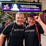 Black fitted t-shirt with sparkling rhinestone Madonna graphic, pop icon inspired LGBTQ nightlife fashion by Rico Starr