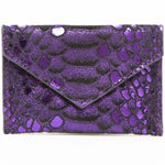 Vesper Mini Card Case/Amethyst Metallic Snakeskin Embossed