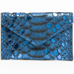 Vesper Mini Card Case/Azure Metallic Snakeskin Embossed