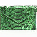 Vesper Mini Card Case/Emerald Metallic Snakeskin Embossed