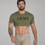 Model wearing the Army shirt