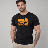 Model wearing the Boo, You Whore! shirt