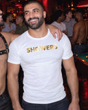 Golden Showers shirt at a party
