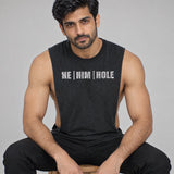 Model wearing the He Him Hole shirt