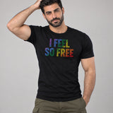 Model wearing the I Feel So Free shirt
