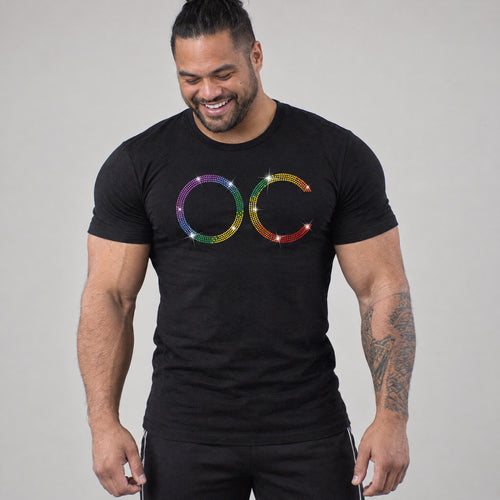 Model wearing the OC Pride shirt