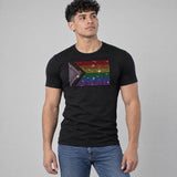 Model wearing the Progressive Pride shirt