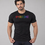 Model wearing the Rainbow Pride shirt