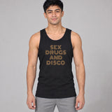 Model wearing the Sex Drugs and Disco shirt