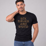 Model wearing the Sex Drugs and Disco shirt