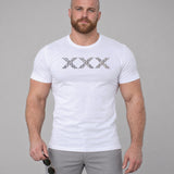 Model wearing the XXX shirt